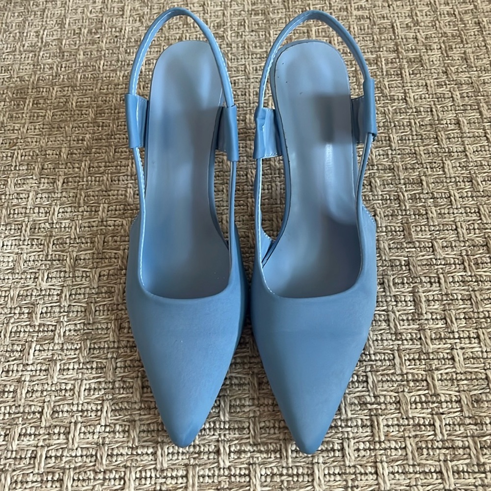 Light blue slingback kitten heels